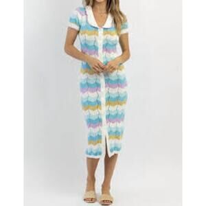 Mable Striped Crochet Midi Dress Multi Color Chevron Knit Sz Medium